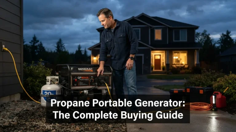 Propane portable generator beside home during outage