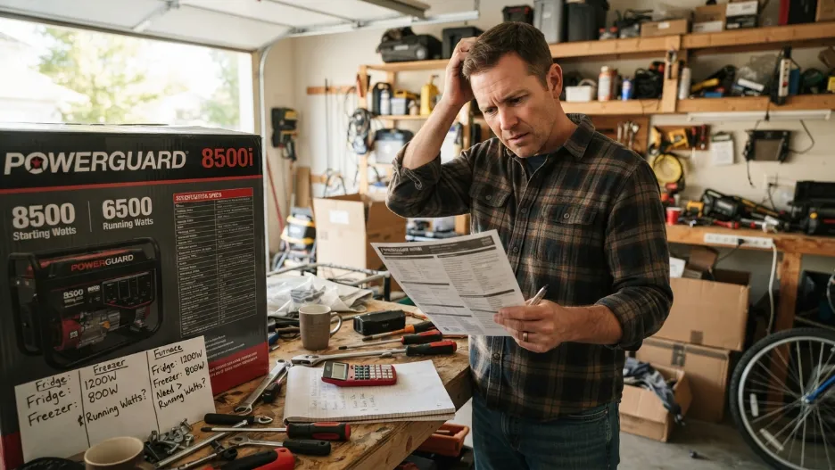 Homeowner comparing generator watt specifications