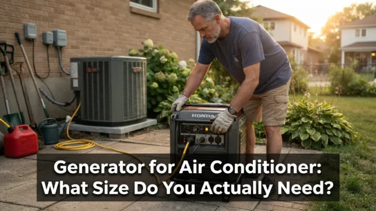 Portable generator powering air conditioner during summer outage
