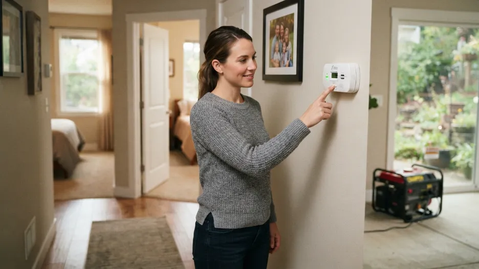 Carbon monoxide detector inside home near generator use