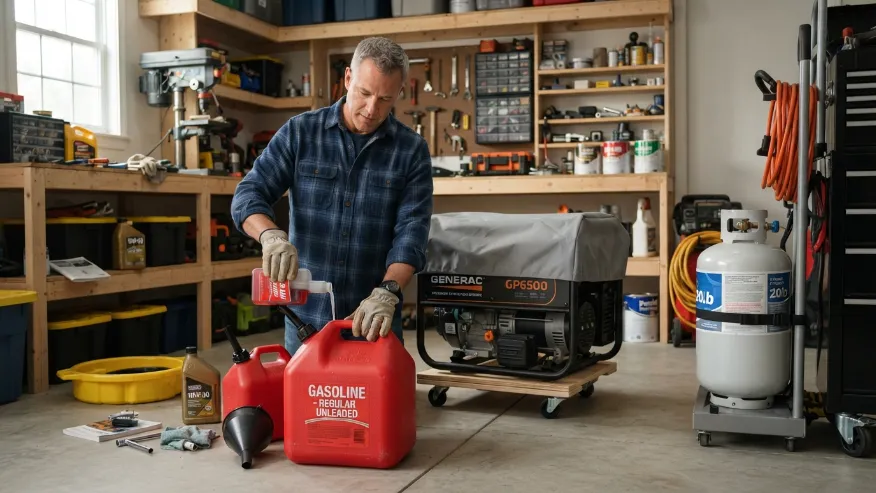 Homeowner maintaining stored generator fuel supplies