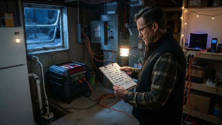 Home generator powering essential appliances during outage