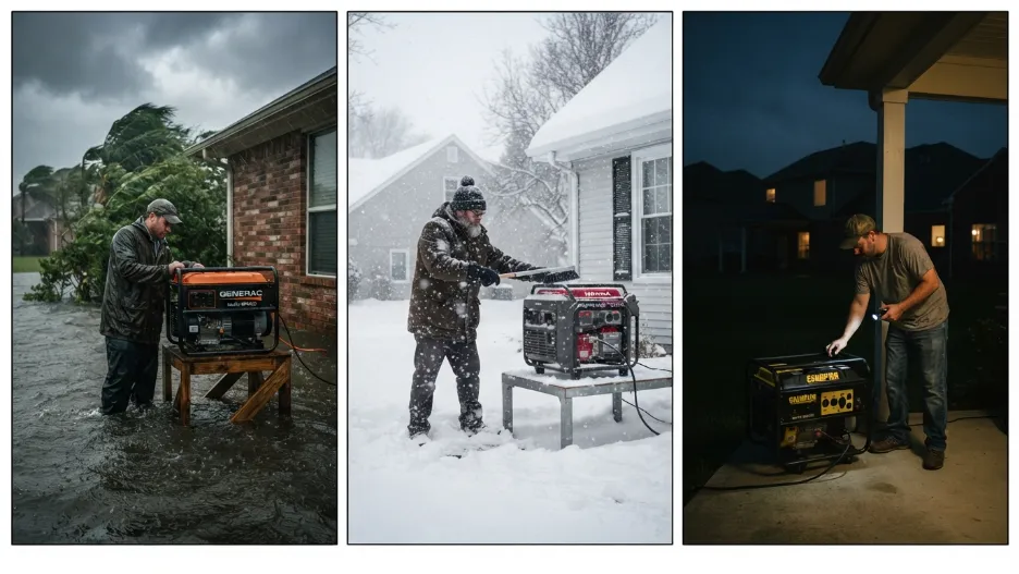 Safe generator operation during storms, floods, and winter outages.