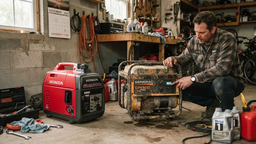 Two portable generators showing different lifespan conditions