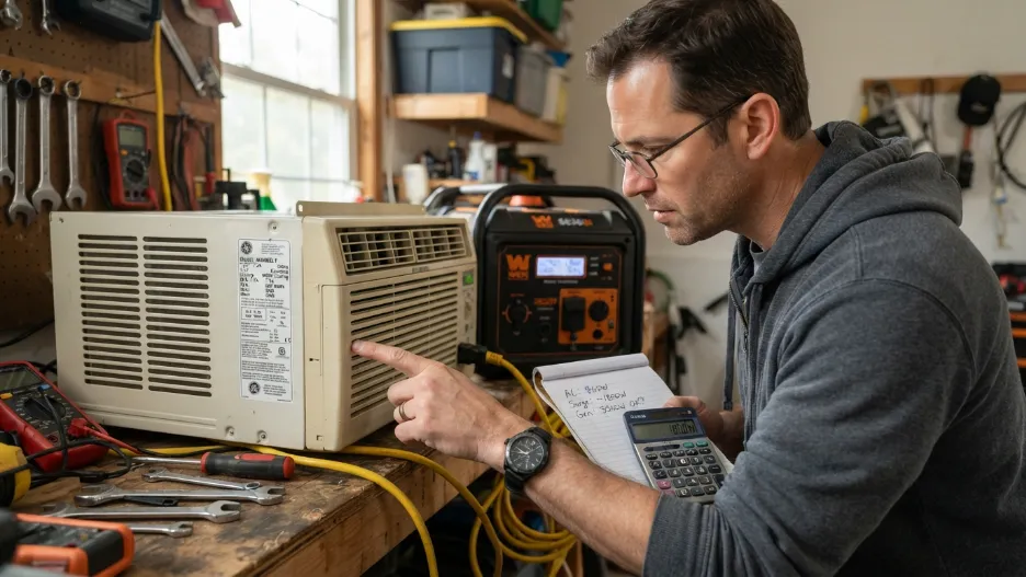 Person checking AC startup watt requirements