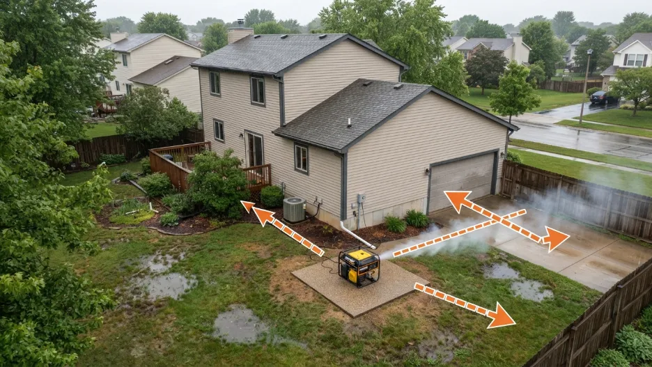 Safe outdoor generator placement 20 feet from a house.