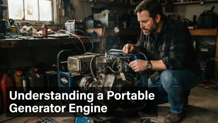Portable generator engine components inspected during maintenance