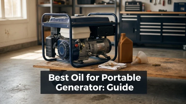 Best oil for portable generator shown beside a four-stroke generator during routine maintenance.