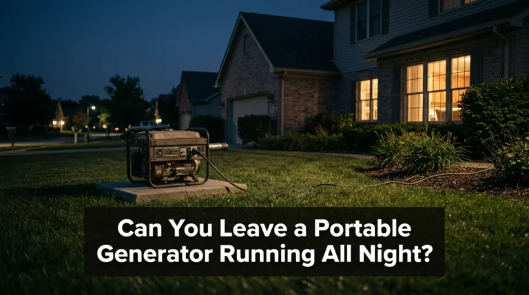 Portable generator running all night outdoors away from a house during a power outage