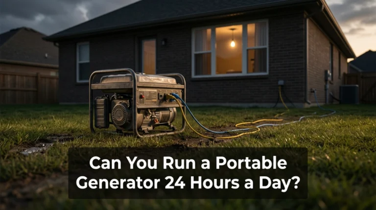 Portable generator running outdoors safely during a 24-hour outage