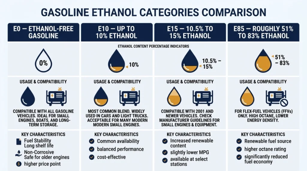 Generator fuel ethanol blend comparison infographic