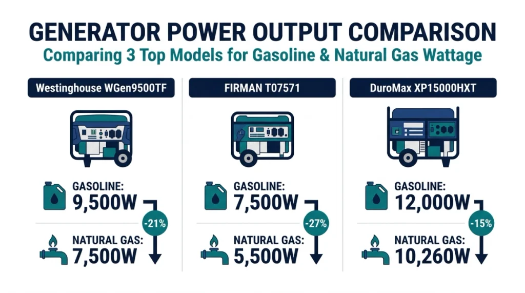 Generator running watts comparison infographic
