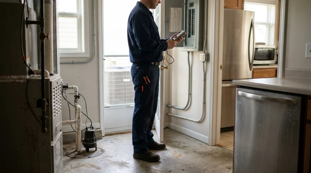 Household appliances and motor loads used to estimate generator size for a 2000 sq ft house.