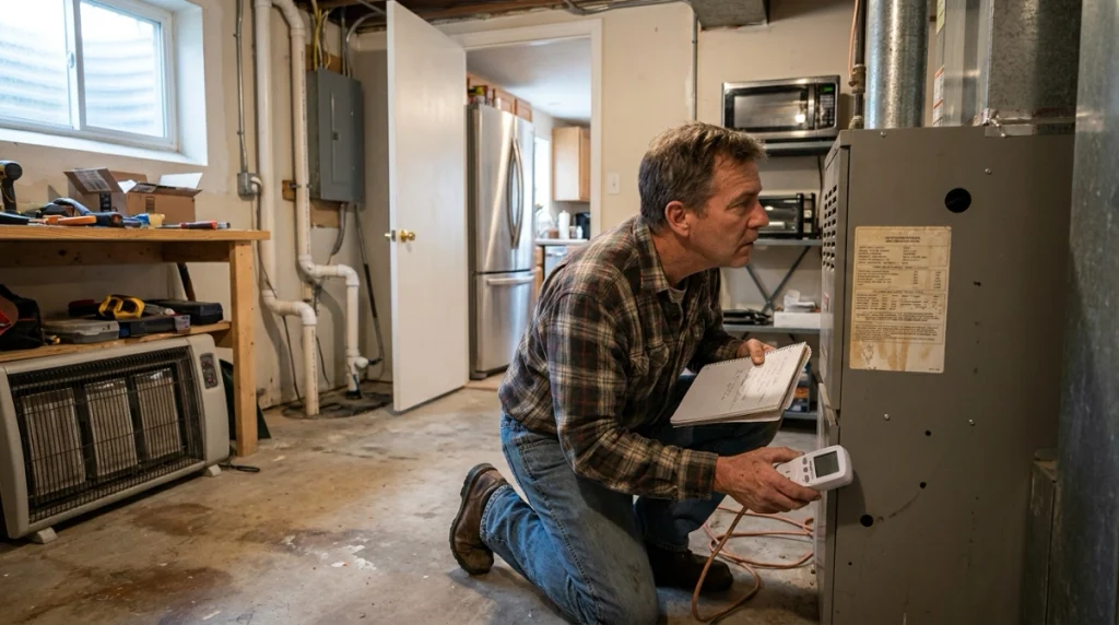 Homeowner checking appliance power needs before choosing what size generator will run a house