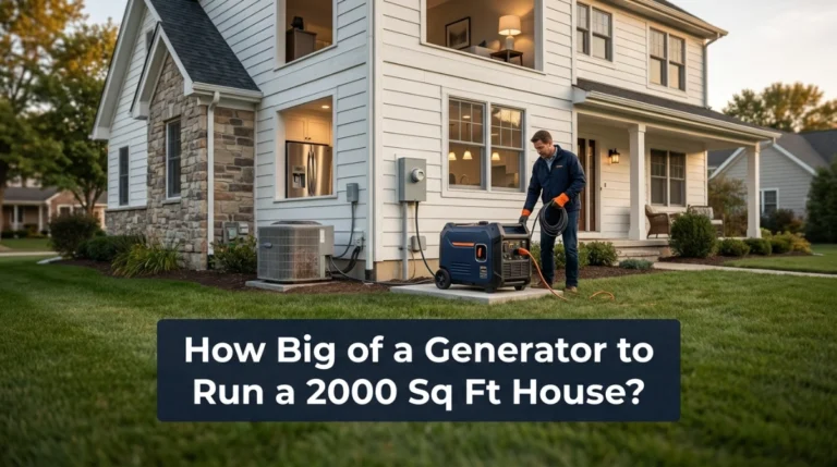 Portable generator outside a 2000 sq ft house illustrating home generator sizing