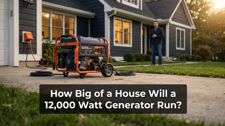 12,000 watt portable generator providing managed backup power to a residential house