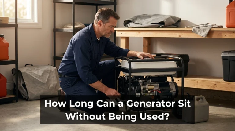 Portable generator in dry storage showing how long a generator can sit without being used.