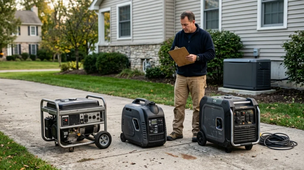 Portable inverter, dual-fuel, and standby generators compared for continuous runtime.