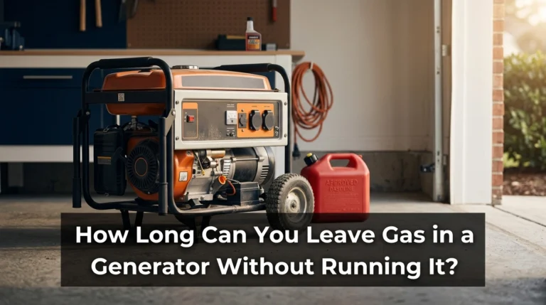 Portable generator and fuel can illustrating how long gas can remain in a generator.