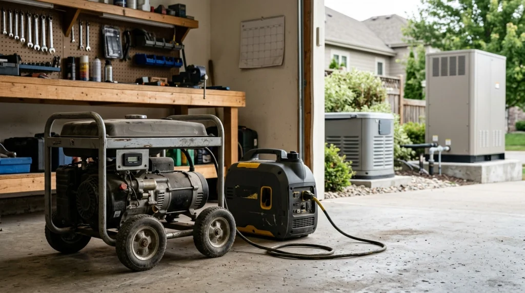 Portable, inverter, air-cooled, and liquid-cooled generators shown for lifespan comparison.