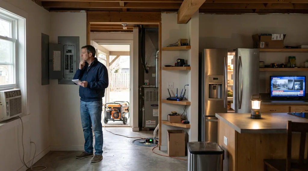 Homeowner assessing appliances and electrical loads to determine the right generator wattage