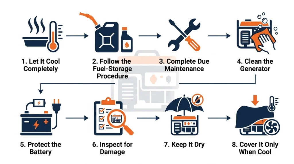 Eight-step generator storage process for several months of non-use.