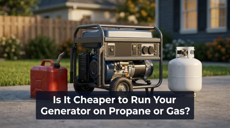 Gas and propane beside a dual-fuel generator for propane vs gas generator cost comparison.