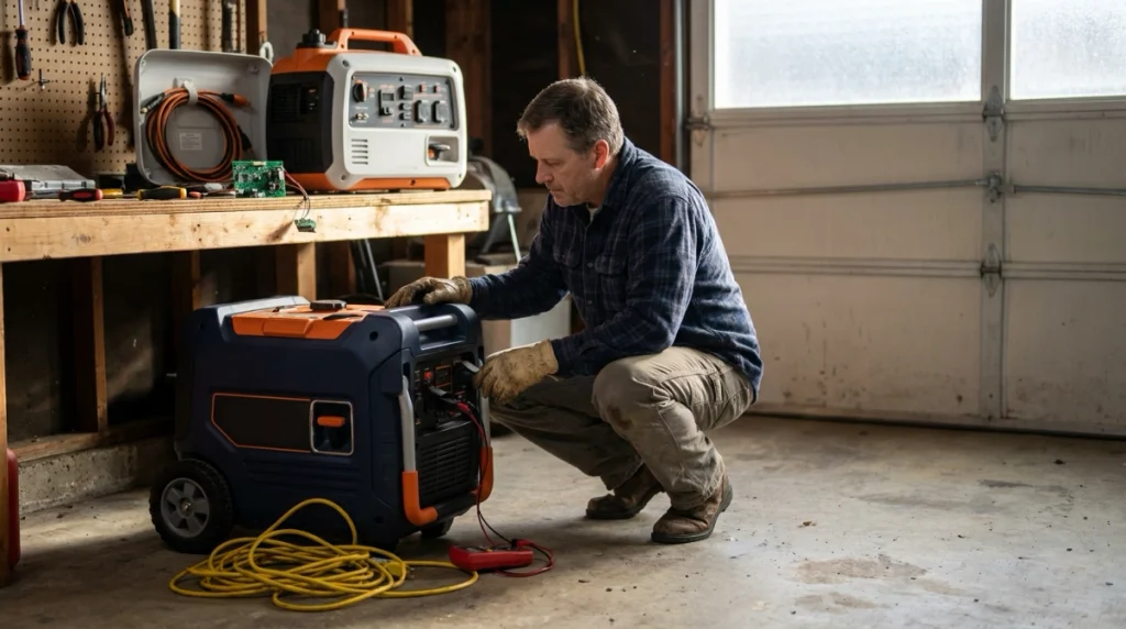 Small and large inverter generators showing weight, electronics, parallel kit, and output limitations