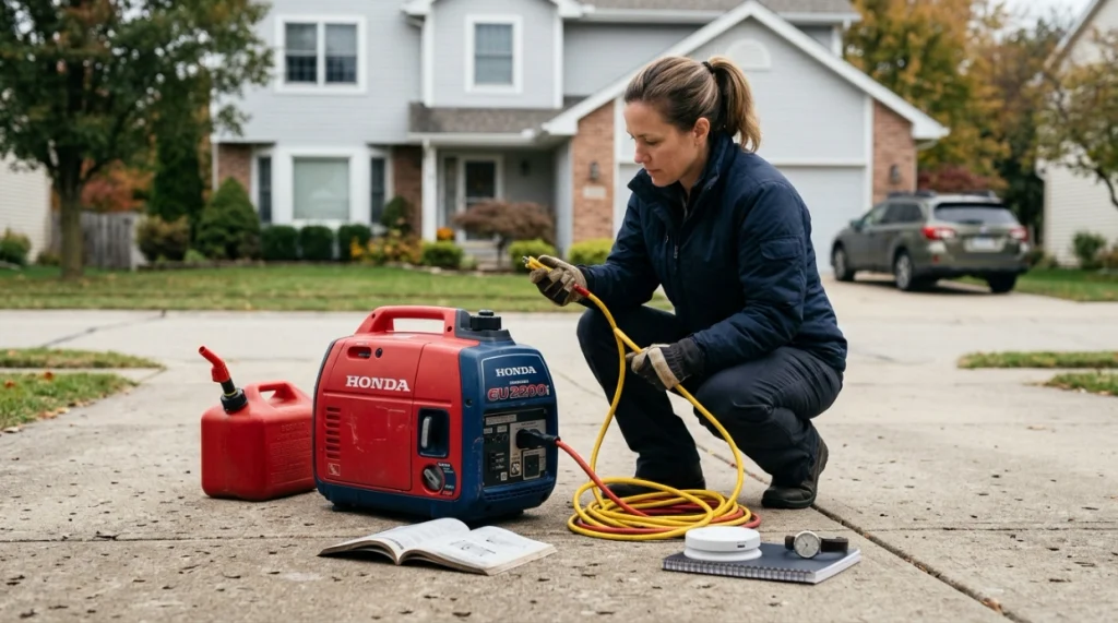 Can I run my generator for 12 hours? Homeowner checks manual, cords, fuel, CO alarm, and engine hours.