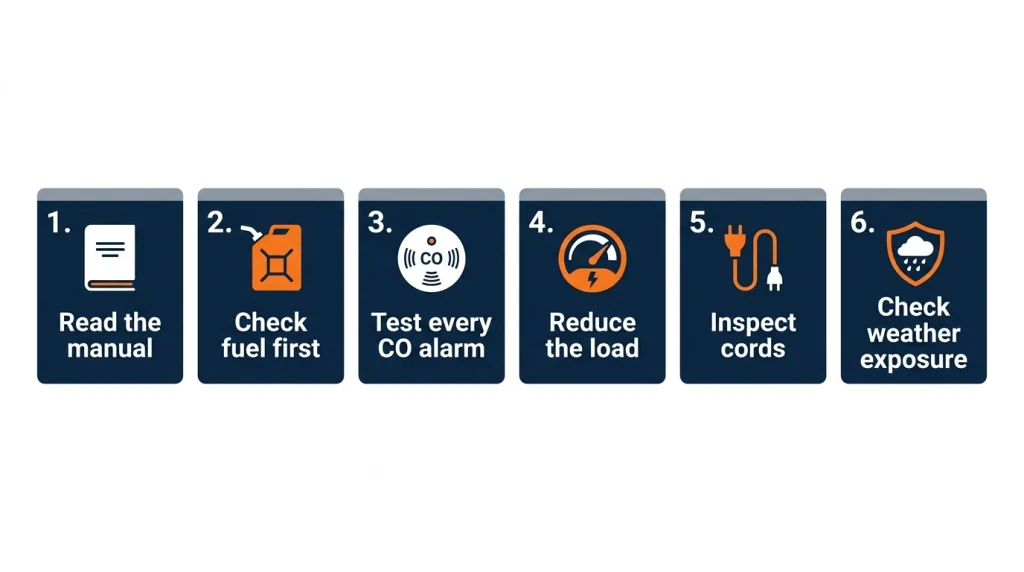 Six-step checklist for safer overnight generator operation before going to sleep