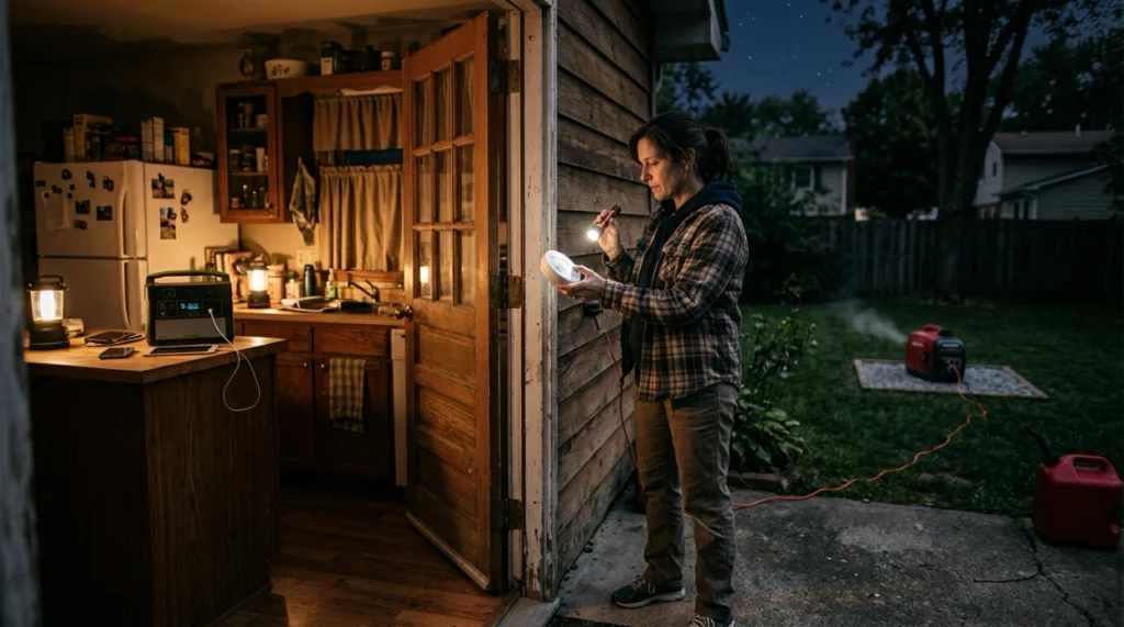 Is it okay to leave a generator running all night? Homeowner preparing essential backup power safely.