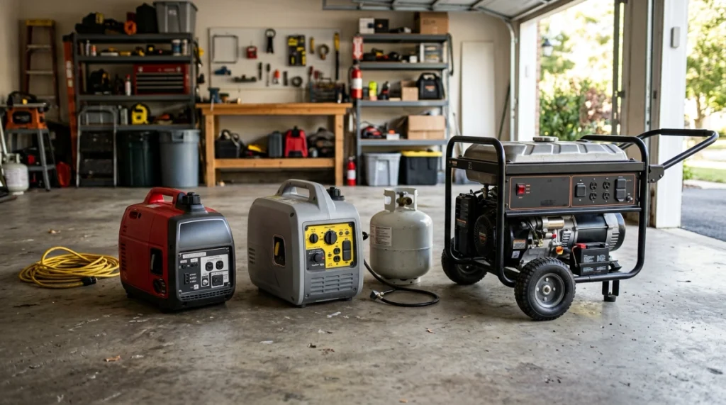 Three portable generator sizes compared for quiet use, fuel flexibility, and larger outage loads.