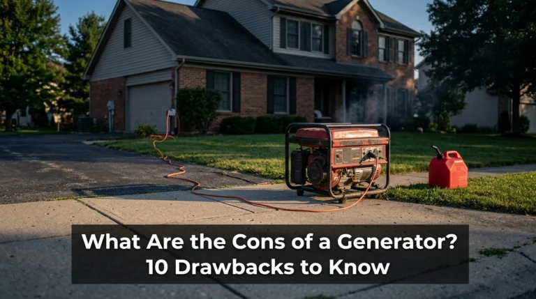 Portable generator outdoors illustrating noise, fuel, maintenance, exhaust, and other generator drawbacks