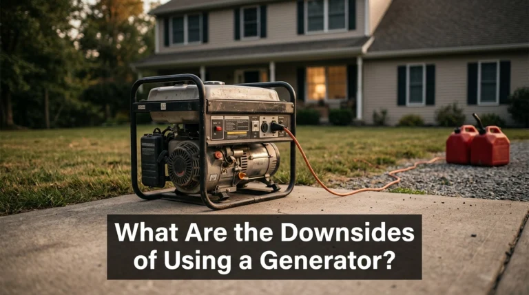 Portable generator outside a home illustrating the downsides of using a generator