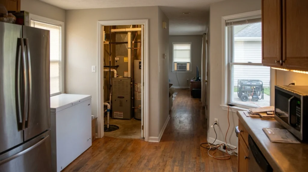 Refrigerator, freezer, furnace, sump pump and window AC operating on generator backup