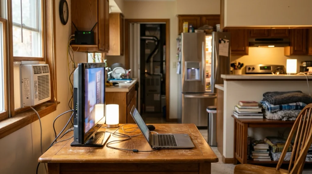 Refrigerator, lights, Wi-Fi, television and window AC operating together during backup power