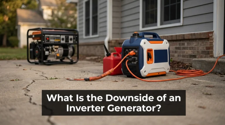 Inverter generator illustrating the downsides of cost, limited output, and home backup capacity