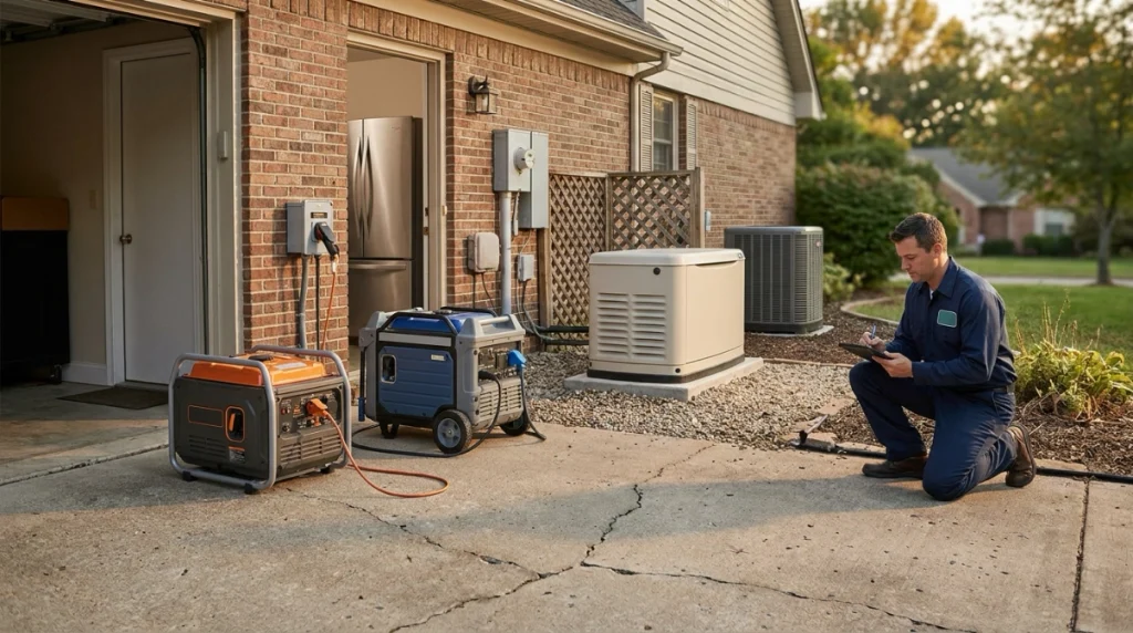 Portable and standby generators illustrating power options for a 2,500-square-foot house.