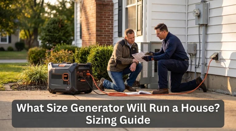 What size generator will run a house shown with a safe outdoor residential backup setup