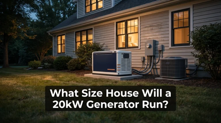 20kW standby generator powering a suburban house during a utility outage
