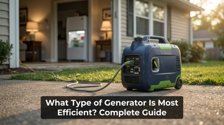 Efficient inverter generator providing portable home backup power beside a residential house
