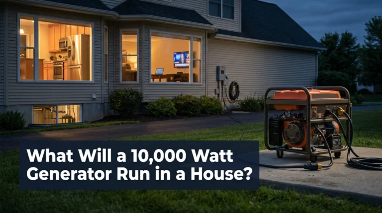 10,000-watt generator powering essential household loads during a residential outage