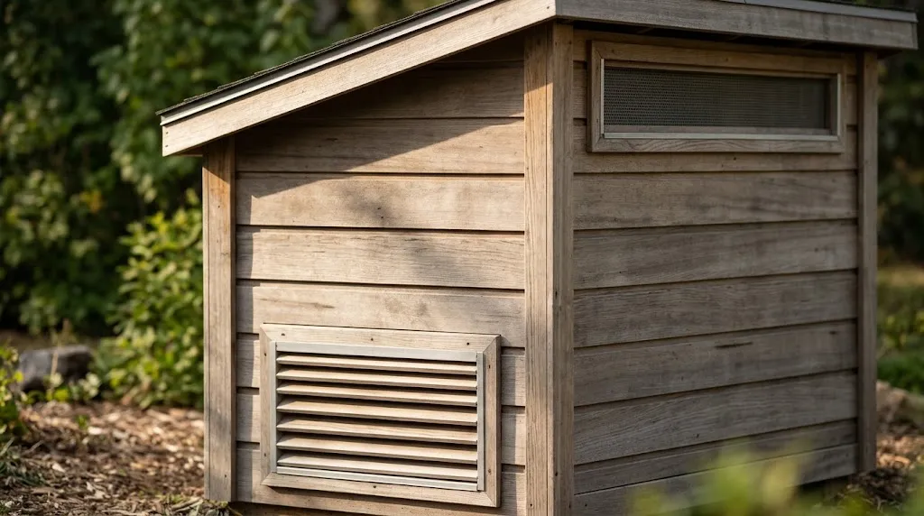 Custom generator enclosure showing low intake and high exhaust vents for airflow.