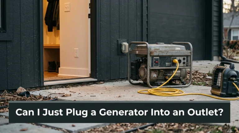 Portable generator outdoors illustrating why plugging a generator into a household outlet is unsafe