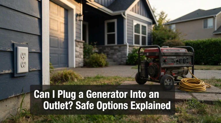 Portable generator outside a suburban home illustrating whether a generator can plug into a wall outlet.