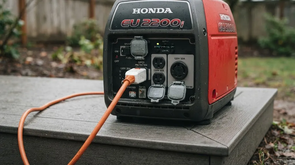 Generator electrical safety rules featuring GFCI cords and dry elevation.