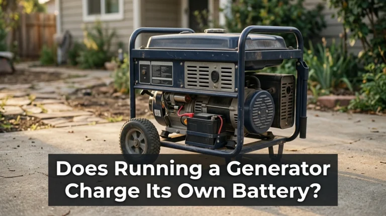 Electric-start portable generator with a visible battery showing how a generator may recharge its own battery.