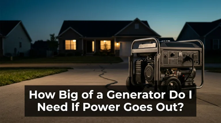 Portable generator supplying essential home backup power during an outage, illustrating generator sizing needs.