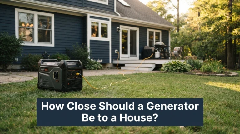 Portable generator safely positioned away from a house with exhaust facing outward