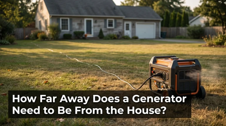 Portable generator positioned 20 feet from a house with exhaust facing safely away